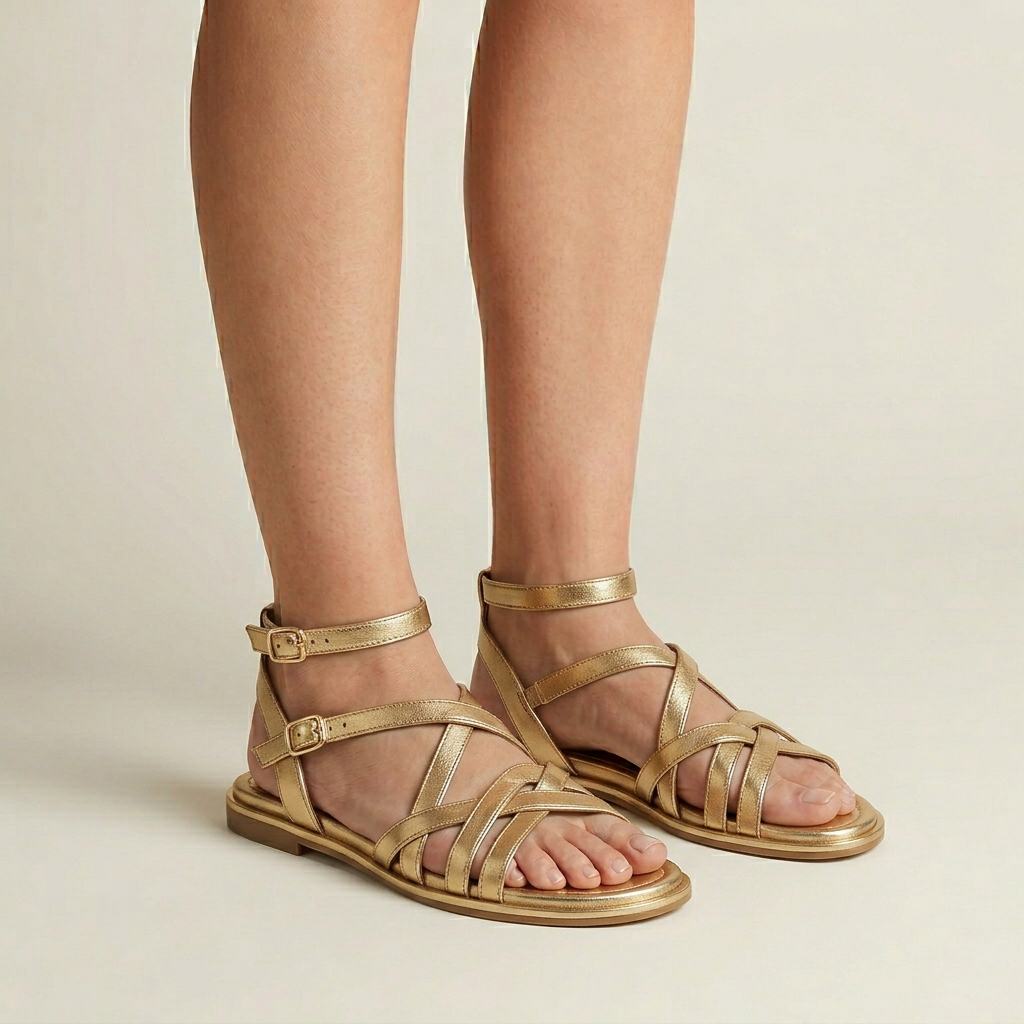 Women's Strappy Flat Sandals - Gold