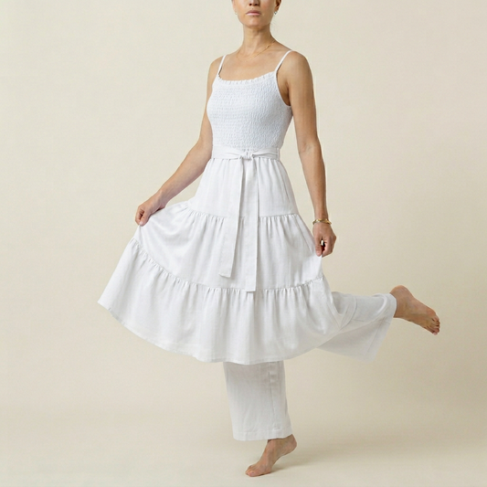 Women's Smocked Bodice Midi Dress - White