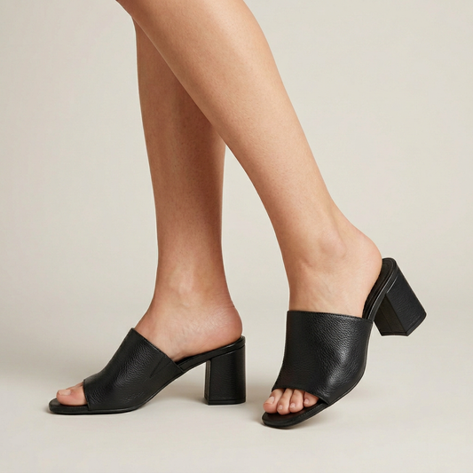 Women's Block Heel Mule Sandals - Black