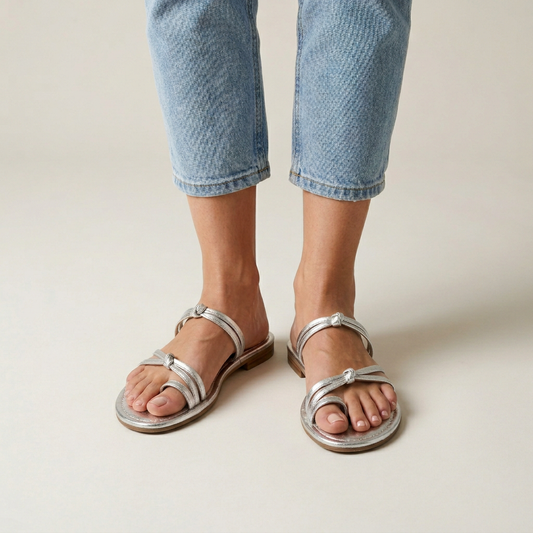 Women's Toe Ring Flat Sandals - Silver