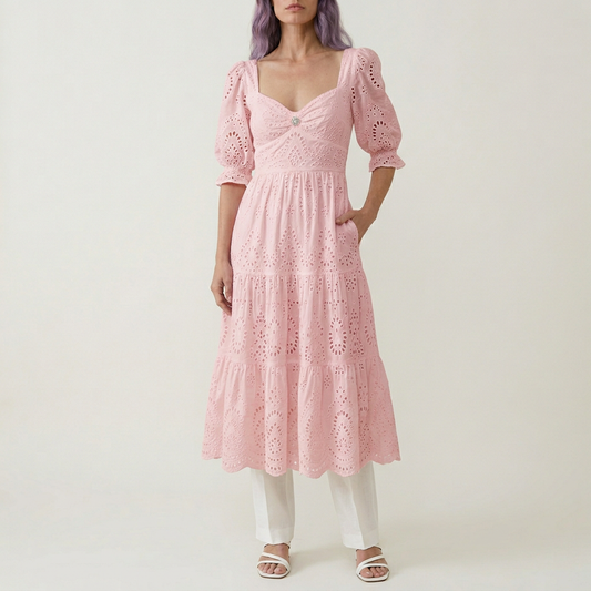 Women's Broderie Anglaise Midi Dress - Pink