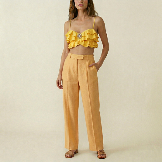 Women's Ruffled Bikini Top - Yellow