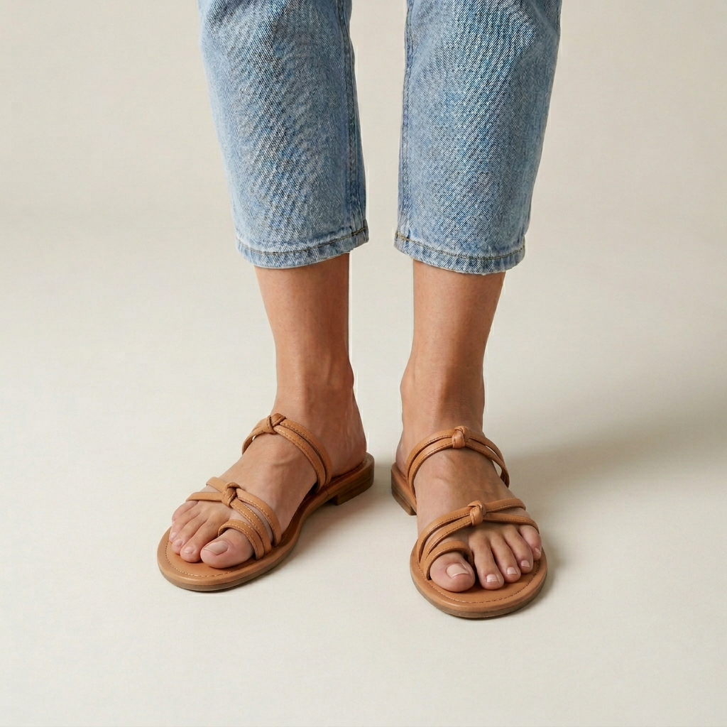 Women's Toe Ring Flat Sandals - Tan