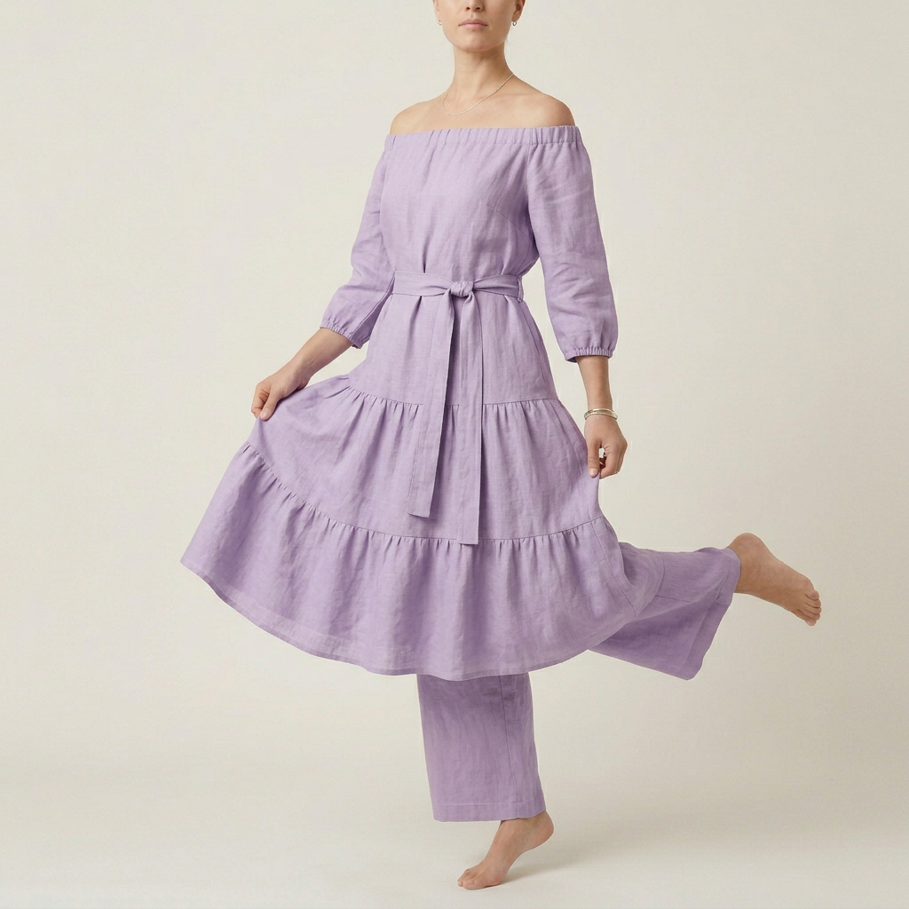Women's Off-Shoulder Tiered Dress - Lavender