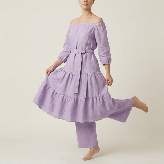 Women's Off-Shoulder Tiered Dress - Lavender