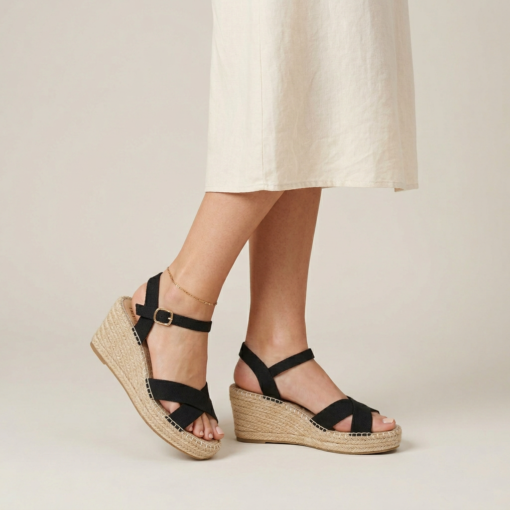 Women's Wedge Espadrille Sandals - Black