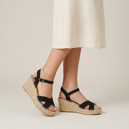 Women's Wedge Espadrille Sandals - Black