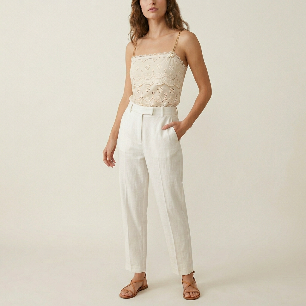 Women's Broderie Anglaise Cami Top - Cream