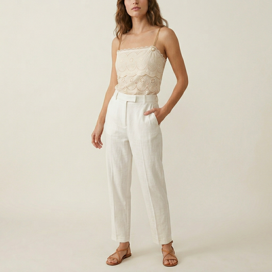 Women's Broderie Anglaise Cami Top - Cream