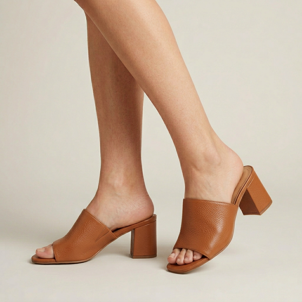 Women's Block Heel Mule Sandals - Tan