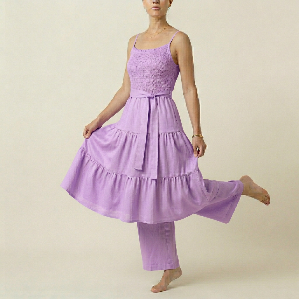 Women's Smocked Bodice Midi Dress - Lilac