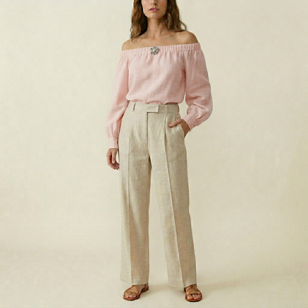 Women's Off-Shoulder Blouse - Blush Pink