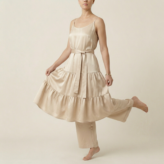 Women's Ruffle Hem Slip Dress - Champagne