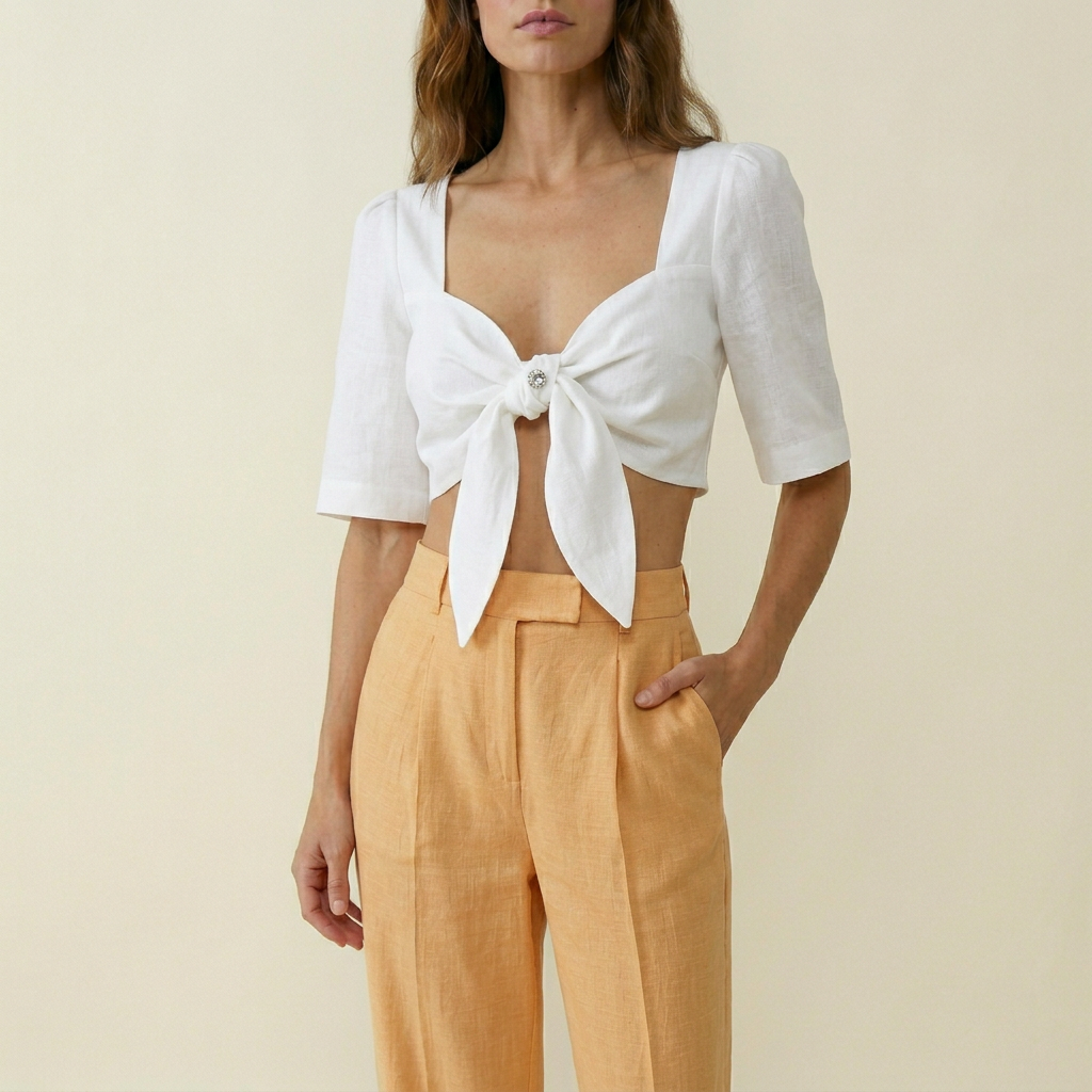 Women's Tie-Front Knotted Top - White
