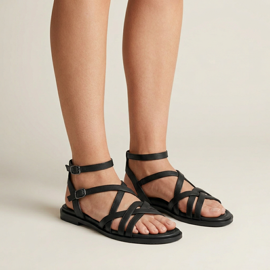 Women's Strappy Flat Sandals - Black