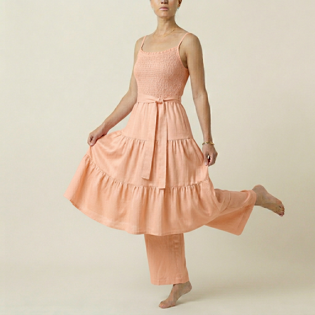 Women's Smocked Bodice Midi Dress - Peach
