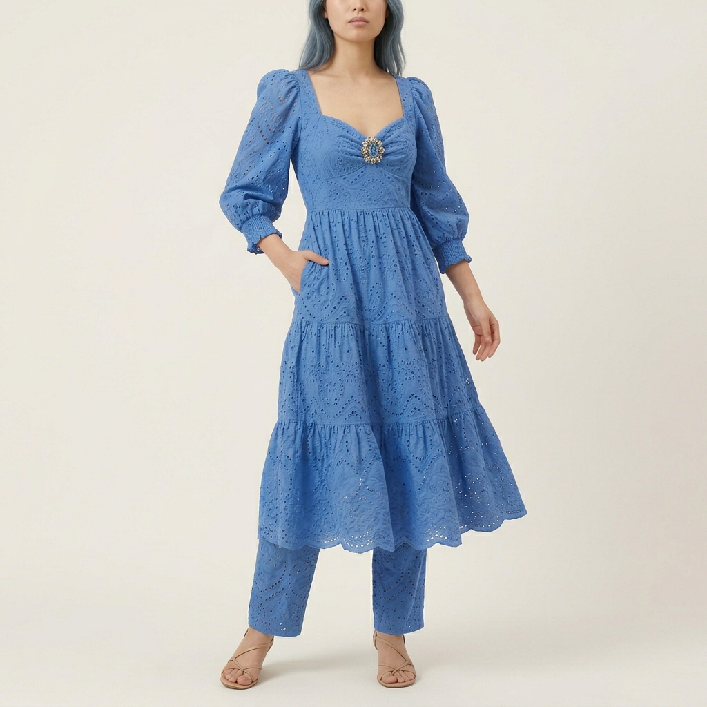 Women's Broderie Anglaise Midi Dress - Blue