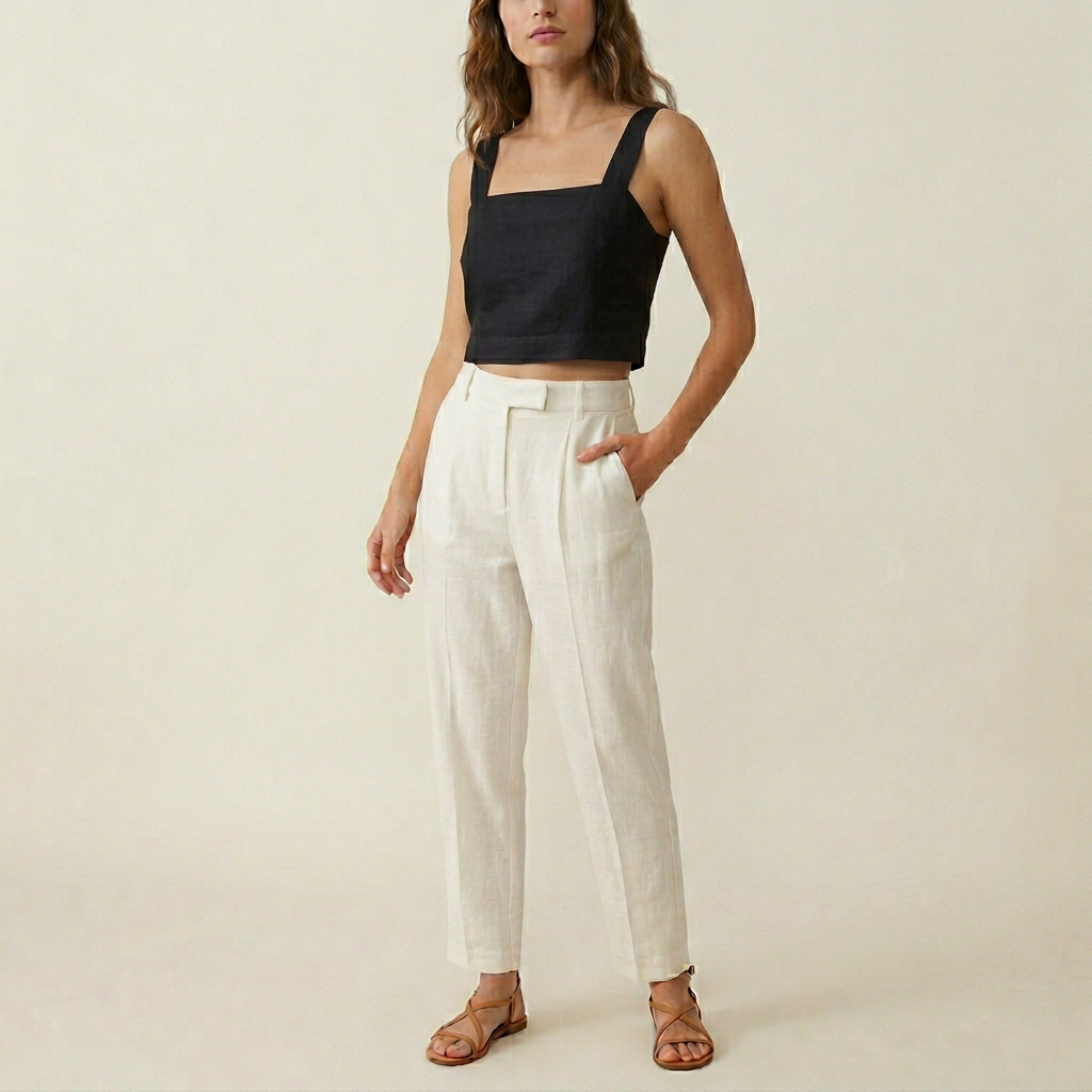 Women's Linen Crop Top - Black