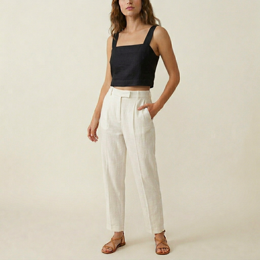 Women's Linen Crop Top - Black