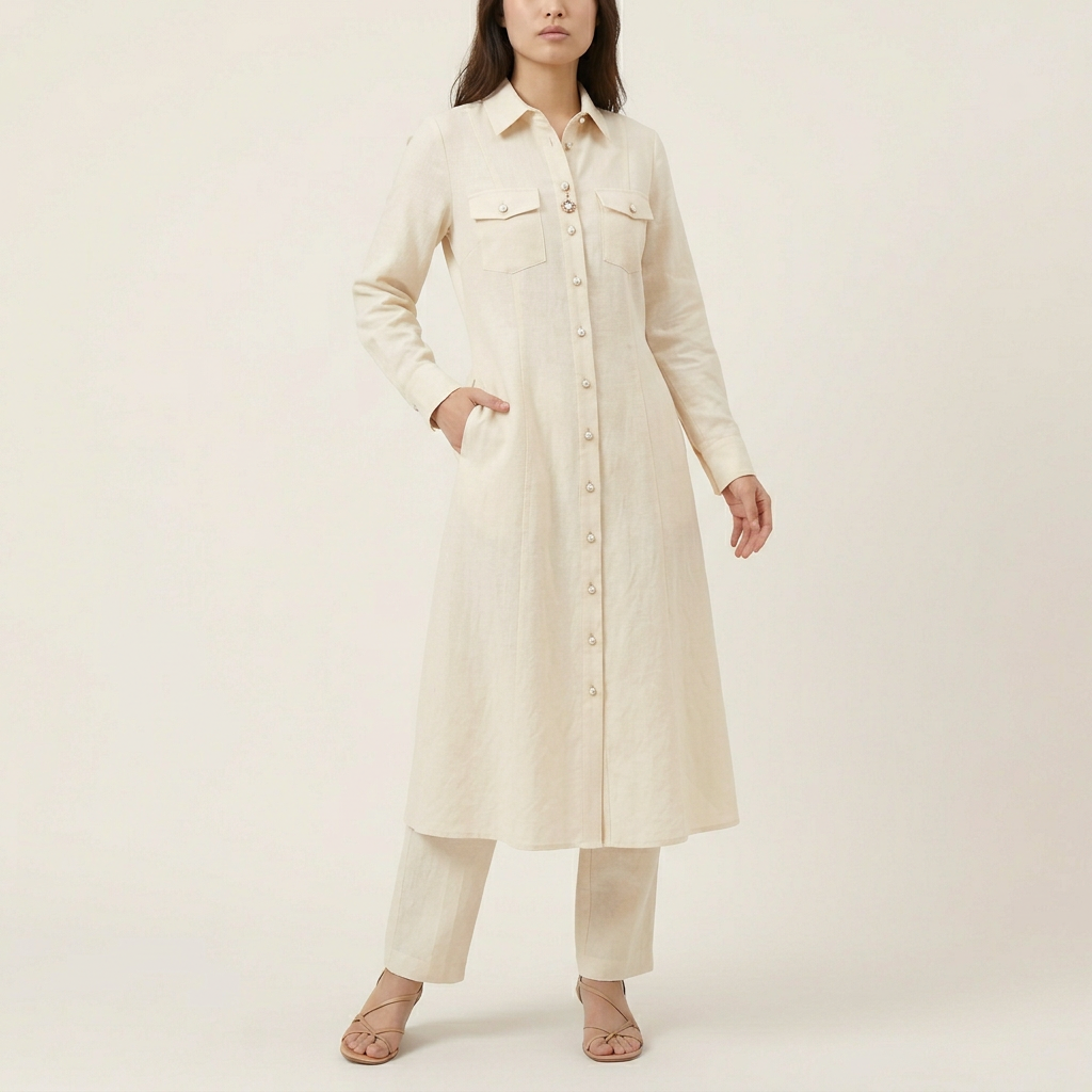 Women's Button-Front Shirt Dress - Cream