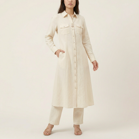 Women's Button-Front Shirt Dress - Cream