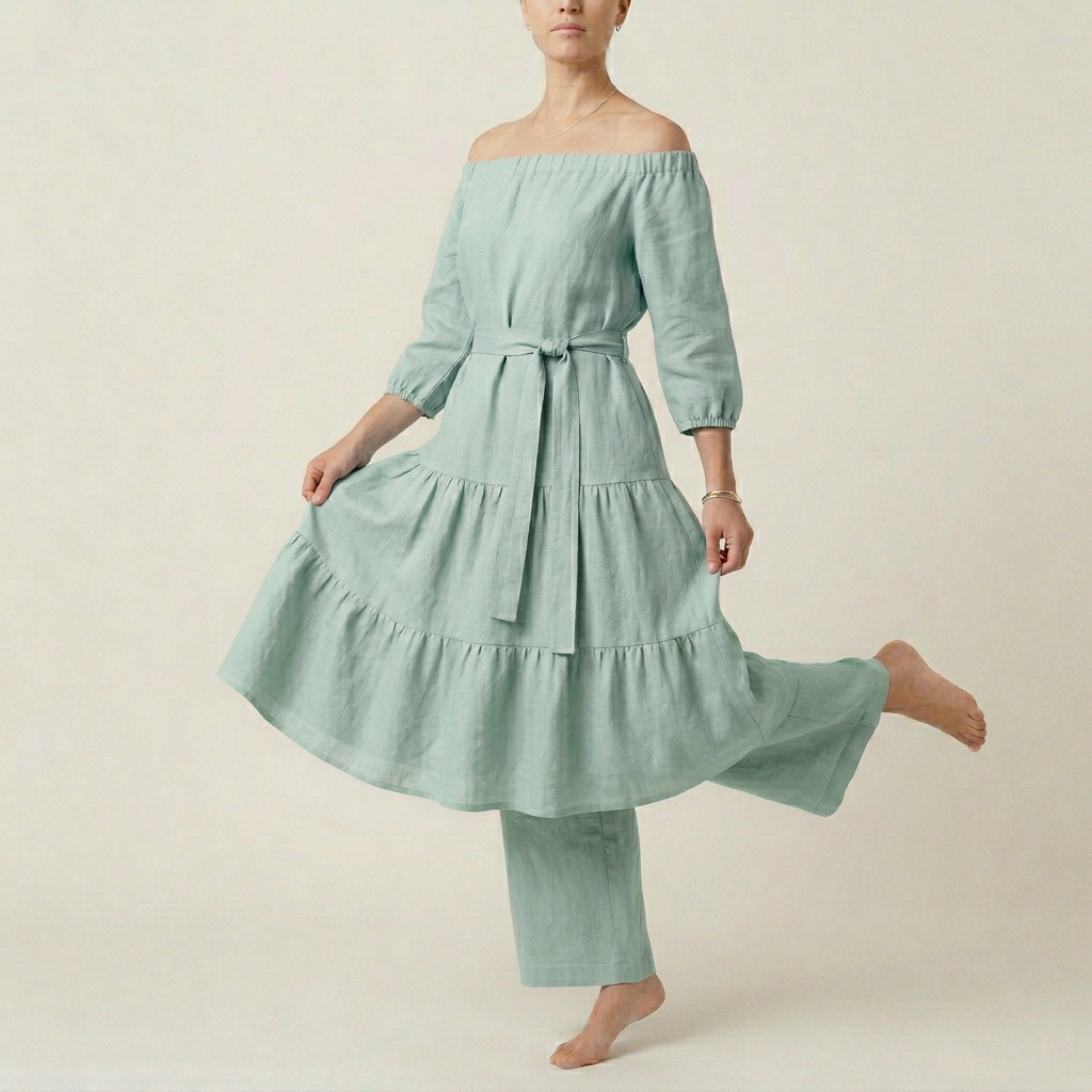 Women's Off-Shoulder Tiered Dress - Mint