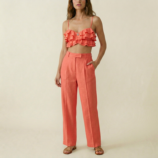 Women's Ruffled Bikini Top - Coral