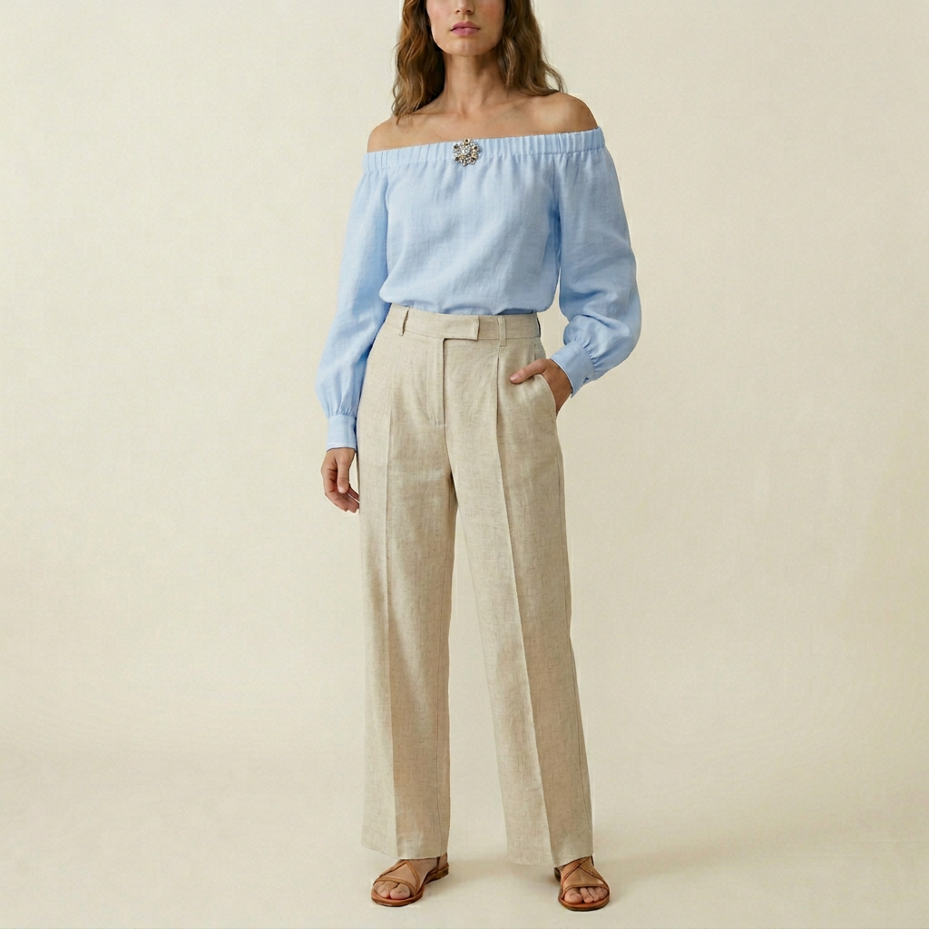 Women's Off-Shoulder Blouse - Powder Blue