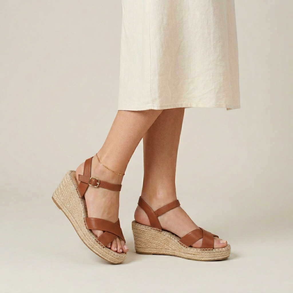 Women's Wedge Espadrille Sandals - Cognac