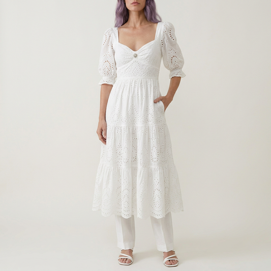 Women's Broderie Anglaise Midi Dress - White