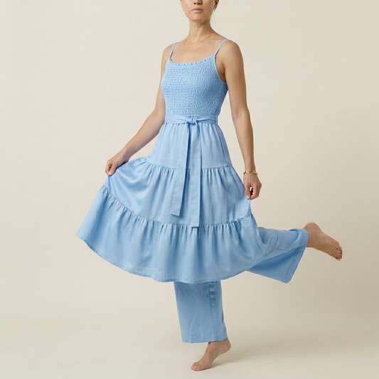 Women's Smocked Bodice Midi Dress - Sky Blue