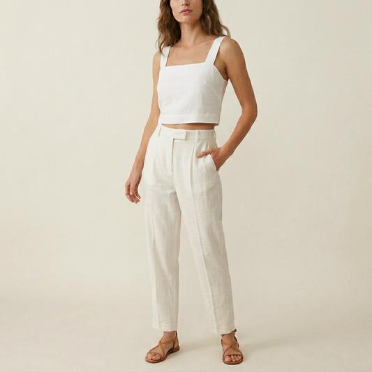 Women's Linen Crop Top - White