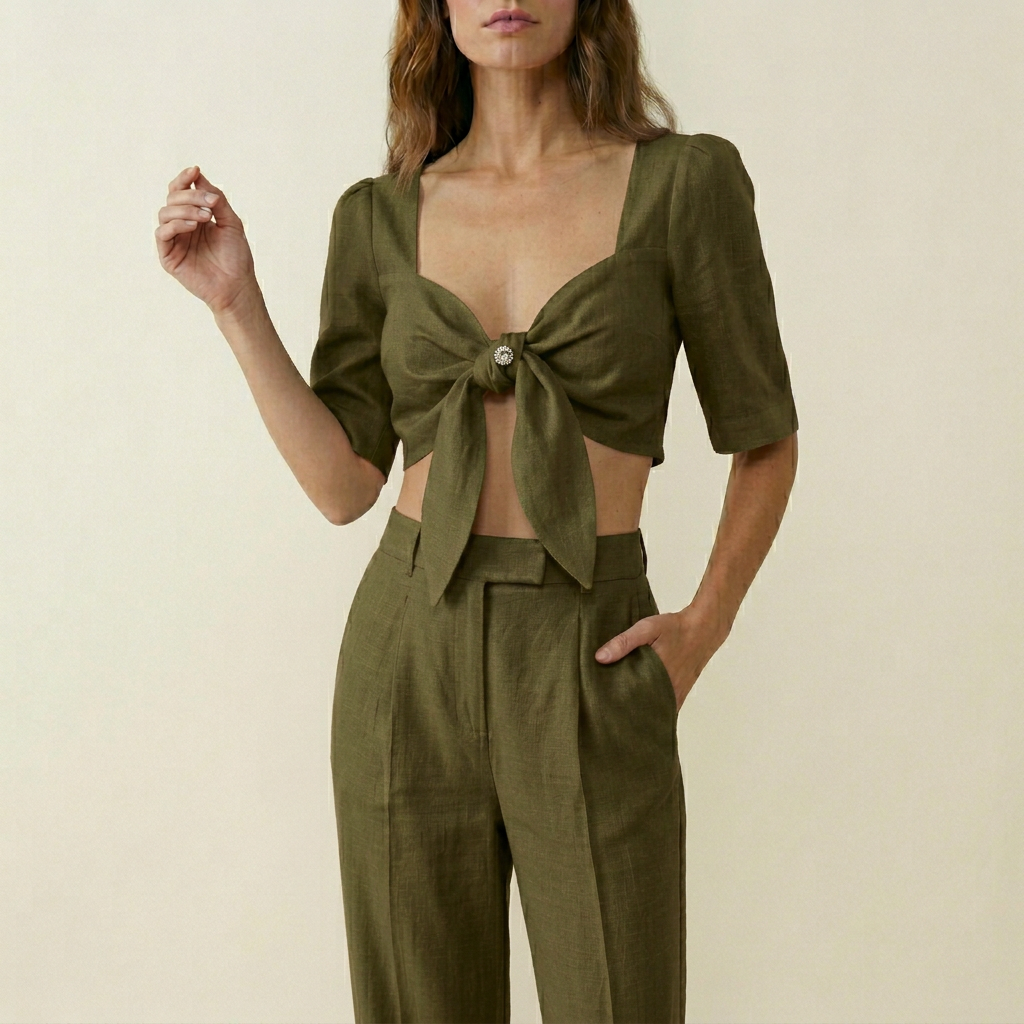 Women's Tie-Front Knotted Top - Olive