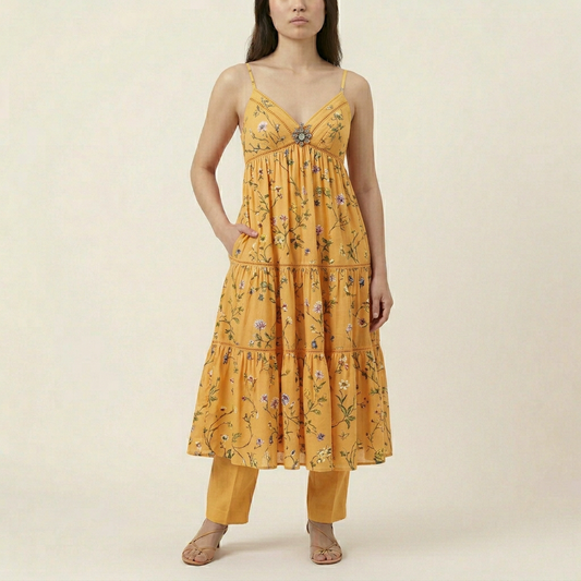 Women's Floral Maxi Sundress - Yellow
