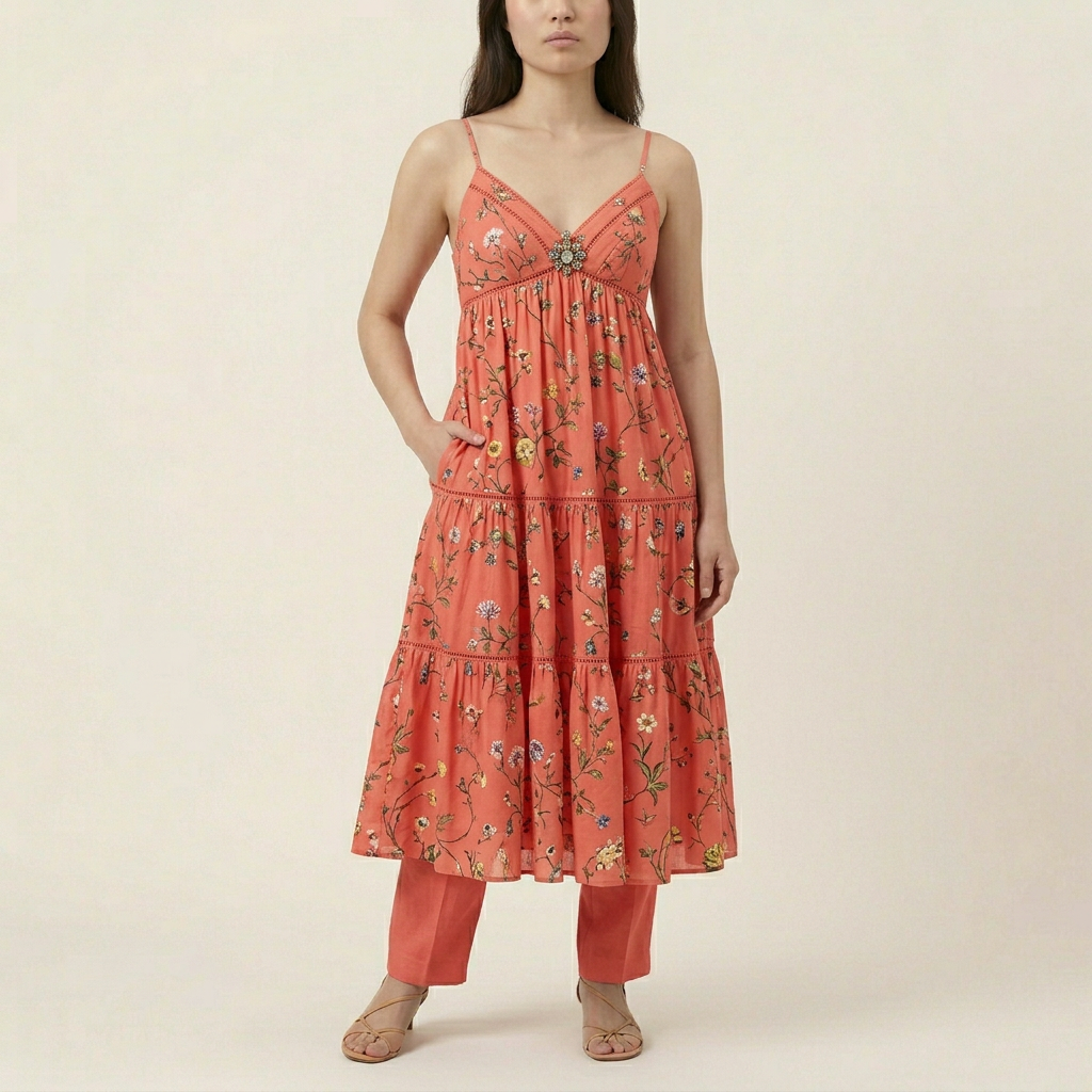 Women's Floral Maxi Sundress - Coral