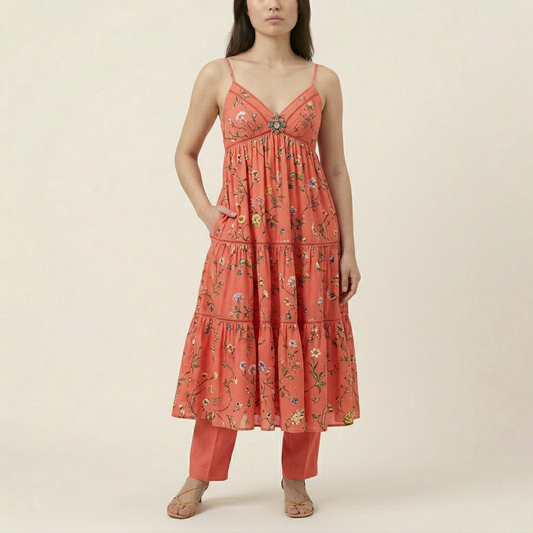 Women's Floral Maxi Sundress - Coral