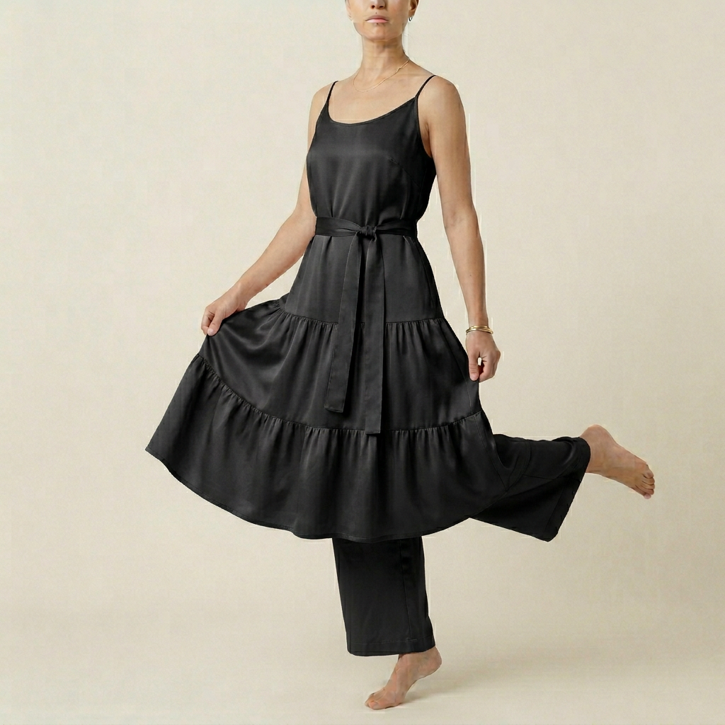 Women's Ruffle Hem Slip Dress - Black