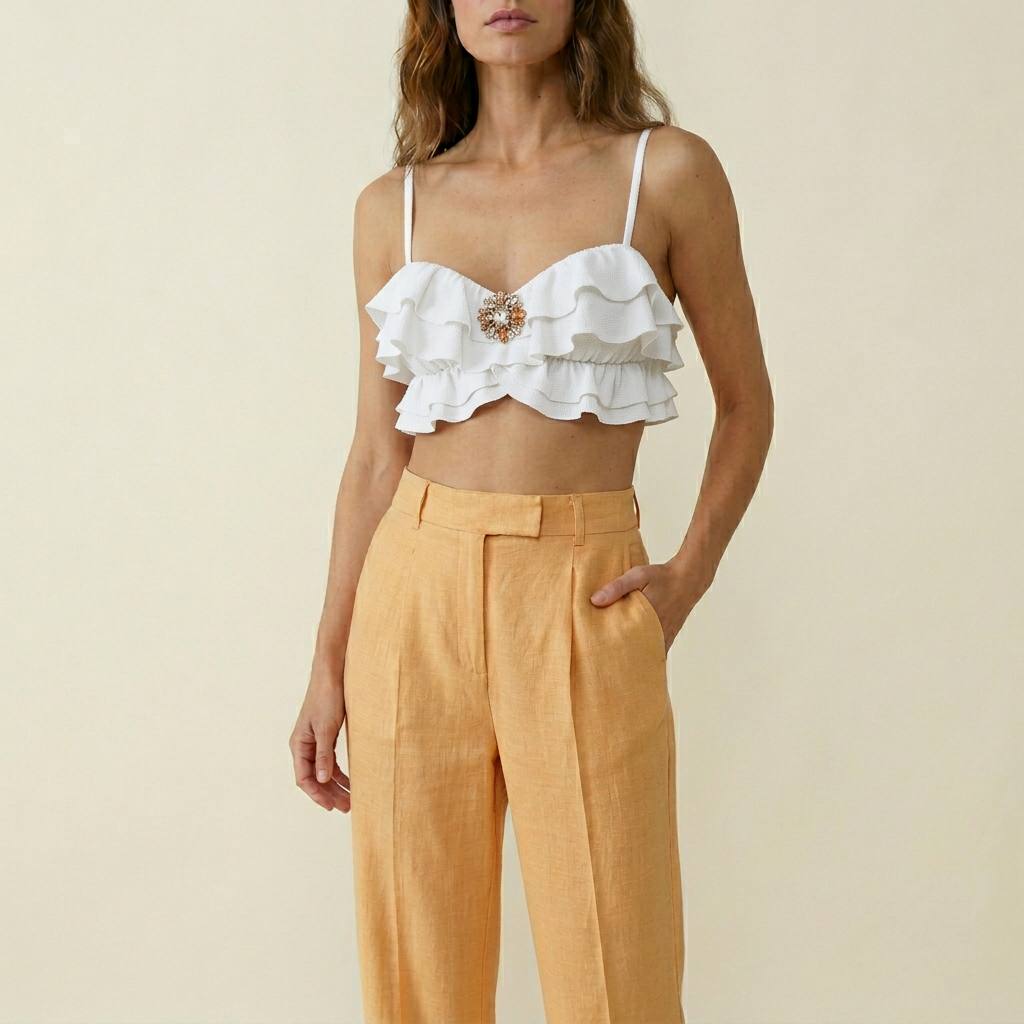 Women's Ruffled Bikini Top - White